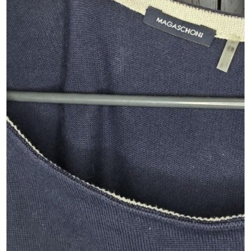 Women's Cashmere Sweater Shift Dress Colorblock Navy & Ivory Size L Magaschoni - Picture 5 of 7